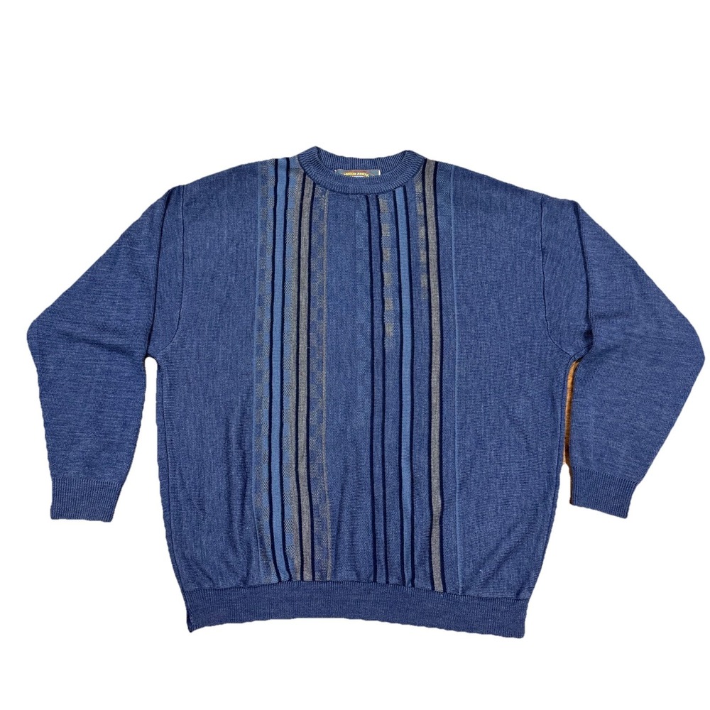 Vintage Men's Frozen Assets Patrican Sweater Blue Textured Knit 90s Crewneck XL